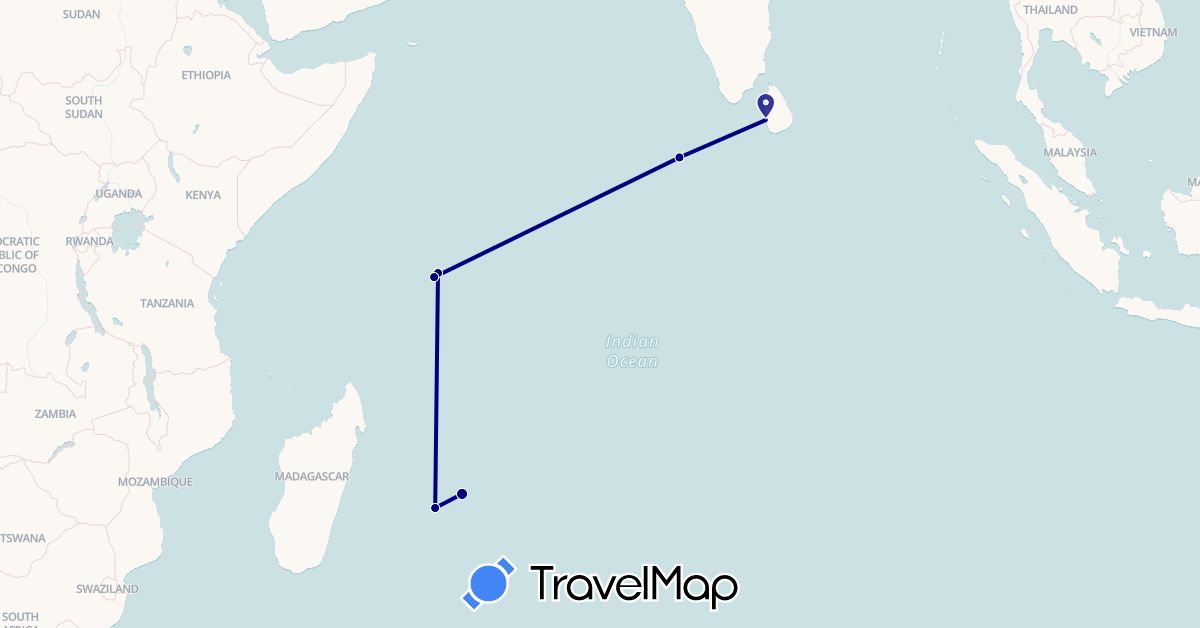 TravelMap itinerary: driving in France, Sri Lanka, Mauritius, Maldives, Seychelles (Africa, Asia, Europe)
